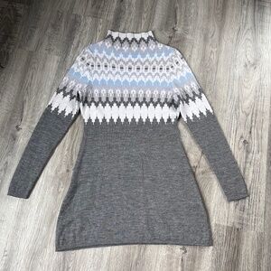 Icelandic Design Merino Wool Mock Neck Sweater Dress Blue Grey Women Sz M
